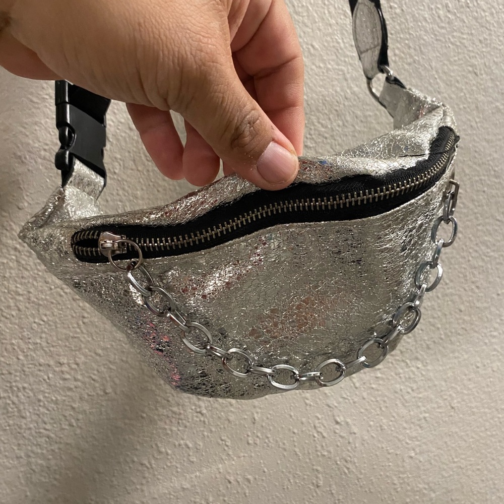 Silver Chain-Accent Fanny pack Bag
